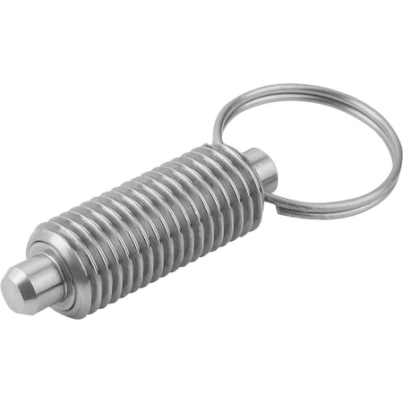 Kipp Indexing Plunger Wout Collar Size:2 D1=M12X1, 5, D=6, Form:T Wout Locknut, Stainless Steel Hardened K0635.03206